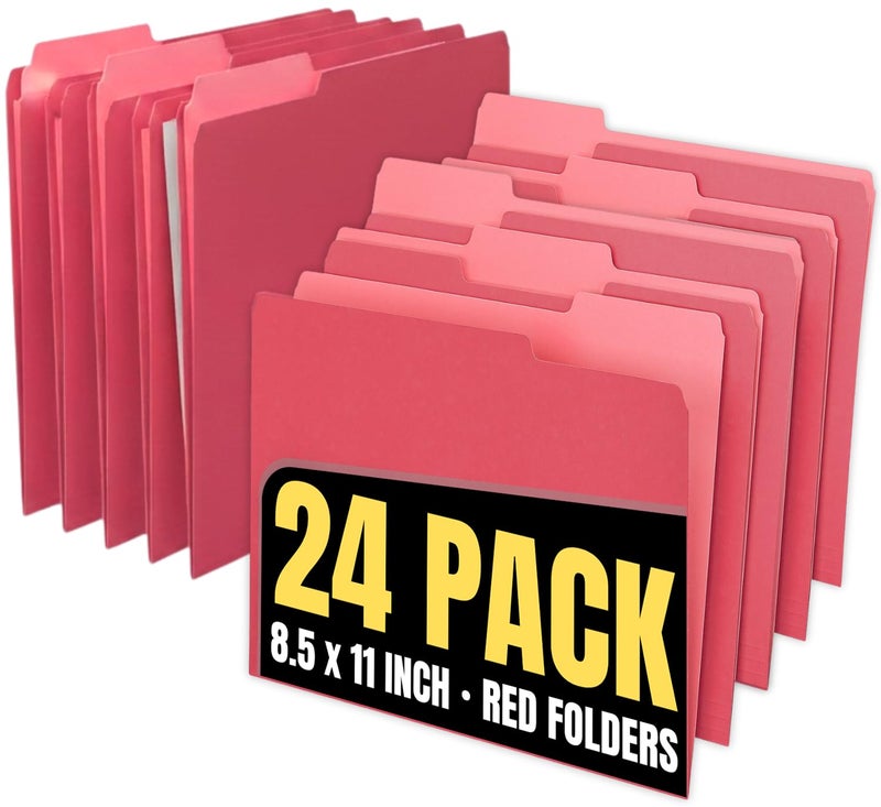 1InTheOffice Red File Folders Letter Size, File Folders with Tabs, Filling Folders, 1/3 Cut Tab, 24/Pack - Image 1